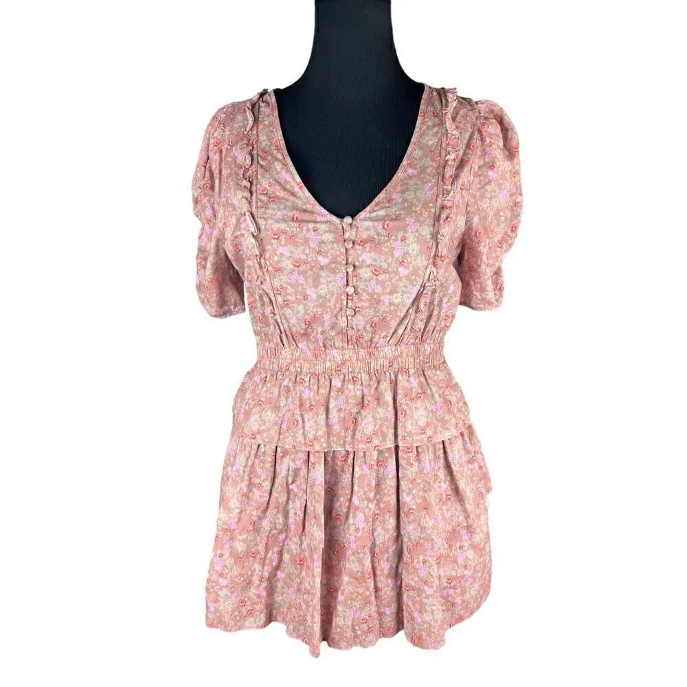 Loveshackfancy Roth mini warm taupe sienna floral ruffle  XL